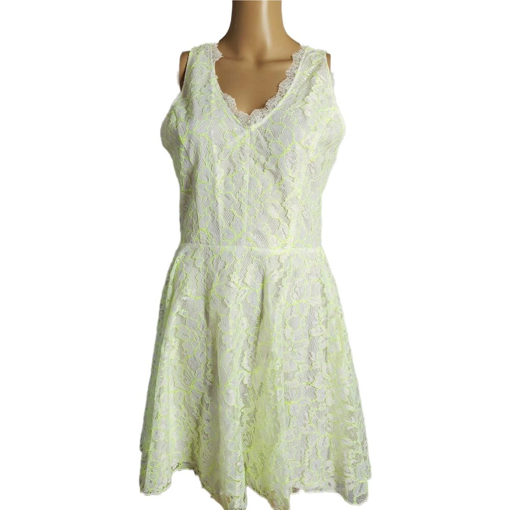 DV by Dolce Vita Thereza Neon Lace Skater Dress Exposed Zipper - Large NWT